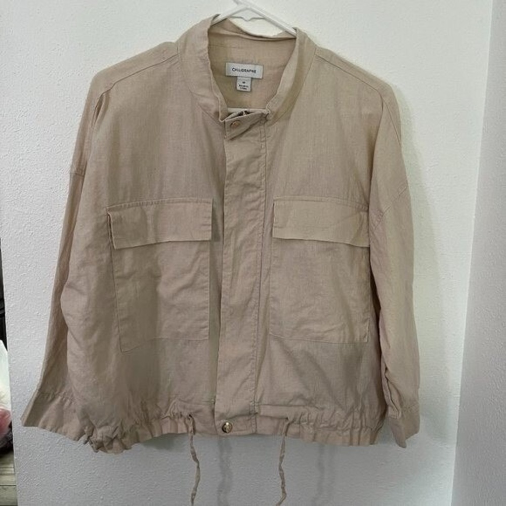 Calligraphie Beige Cropped Linen Blend Jacket Women's Size M